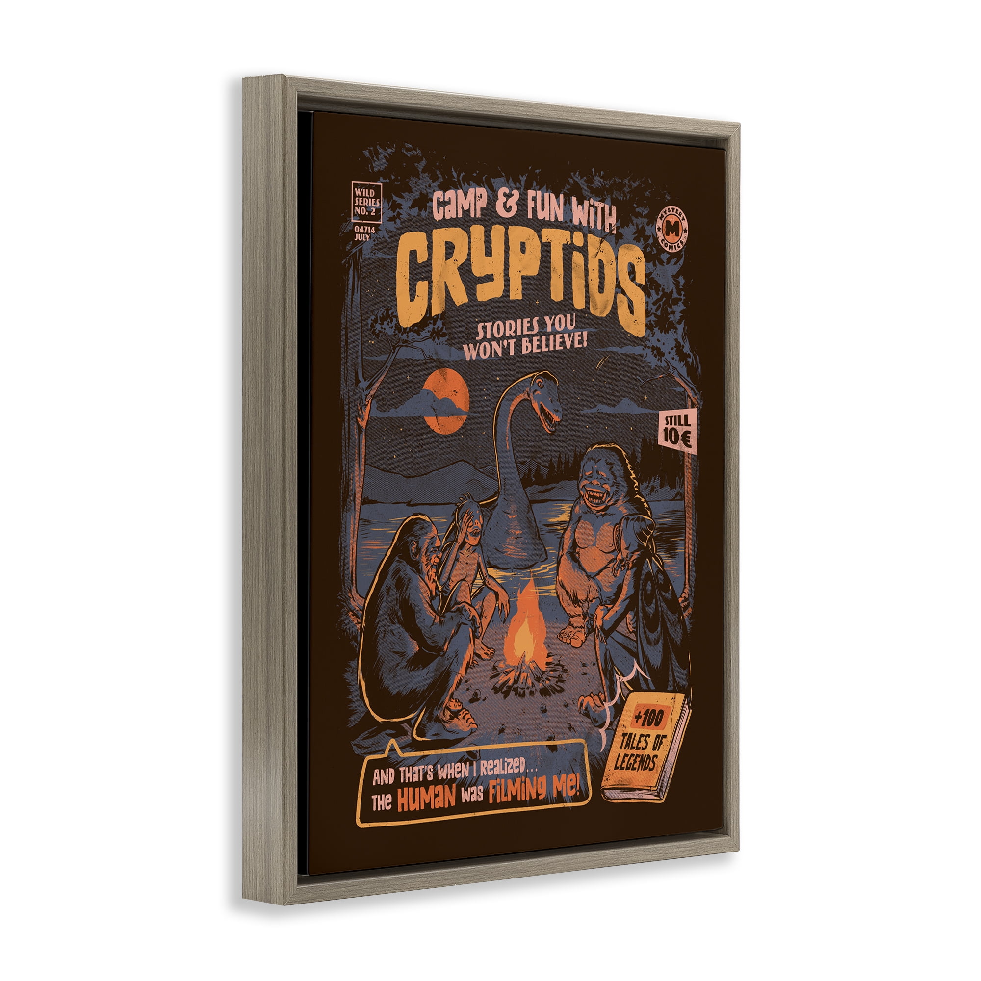 Stupell Industries Cryptid Camp Humor Brown Framed Floater Canvas Wall Art, design by EduEly Designs