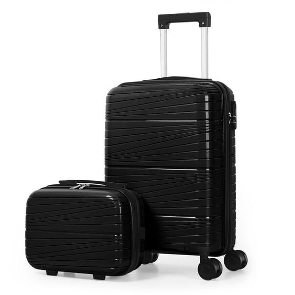 2PCS Durable PP Luggage Set with 360° Spinner Wheels and Secure Zippers, Black