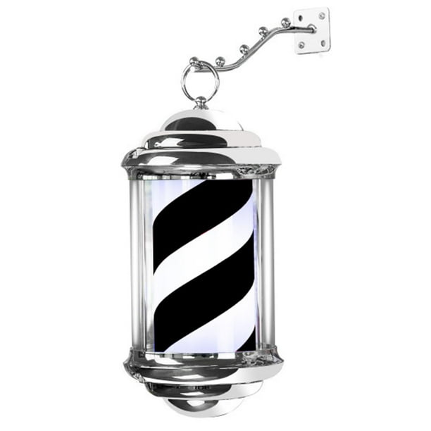 Letrero para tienda de peluquería, poste de luz giratorio para barbero, con soporte para colgar, montado en la pared para fiestas en interiores y exte 32cm Negro Blanco