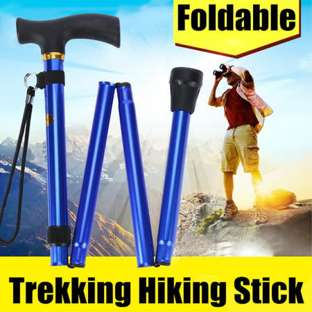Aluminum Trekking Poles Walking Stick 5-Section Adjustable 82-92cm Foldable Trekking Hiking Stick Pole Alpenstock Anti-Shock For Mountaineering Traveling with Hand
