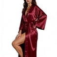 thumbnail image 3 of Women's Sexy Satin Long Sleeve Robe, Comfortable and Elegant Lingerie Robe for Bedroom, Boudoir, and Post-Shower, Soft and Silky Loungewear Cover Up-Red, 3 of 9