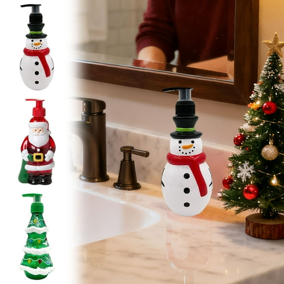 3 Pack Christmas Soap Dispenser Set, Santa Snowman Reindeer Liquid Lotion Pump Bottles, Refillable Hand Soap Container for Kitchen Bathroom Countertop Decor, 10oz