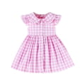 thumbnail image 2 of Wuxian Toddler Girls Ruffles Sleeveless Dresses Classic Plaid Cartoon Bunny Floral Embroider Peter Pan Collar Button High Waist Pleated Dress Party Casual Summer Clothes Guest Dress,Pink,9-12 Months, 2 of 6