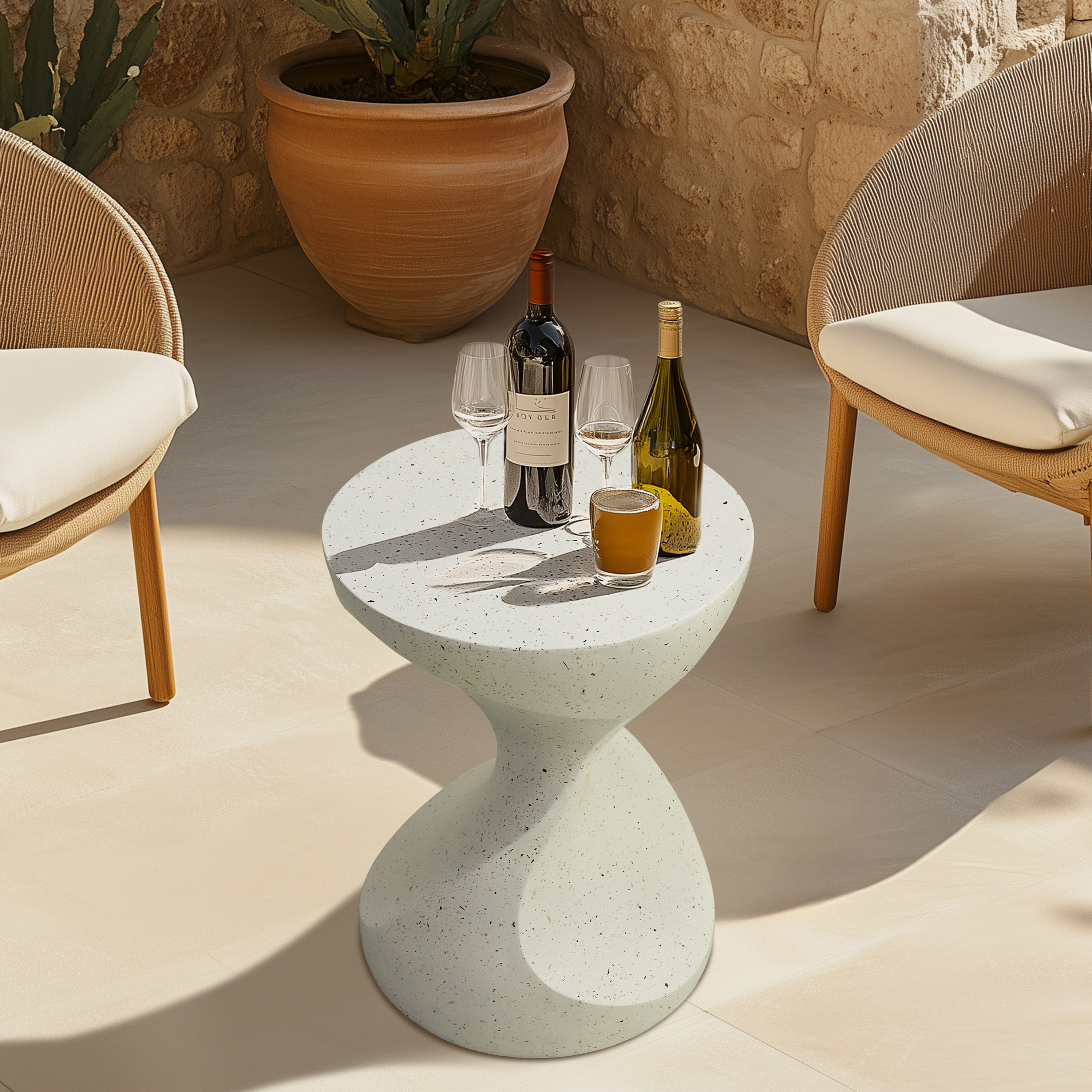 Wisfor Elegant Twist Lightweight Concrete Table Outdoor Indoor Accent Coffee Table End Side Table Stool, 14.76x19.68 inch
