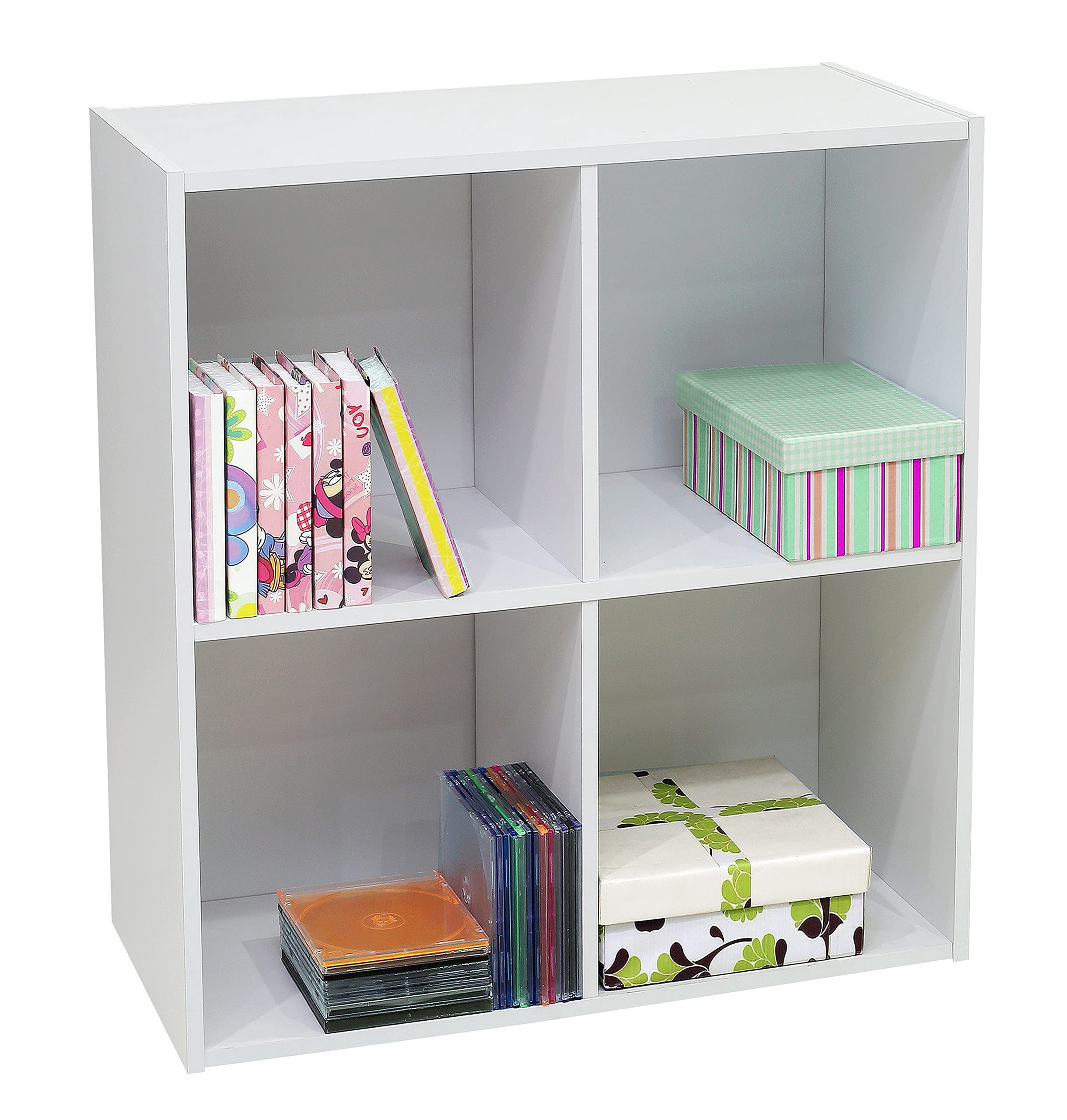 Kings Brand Furniture White Wood 2-Tier 4-Shelf Bookcase – Storage Organizer for Kids, Teens & Adults