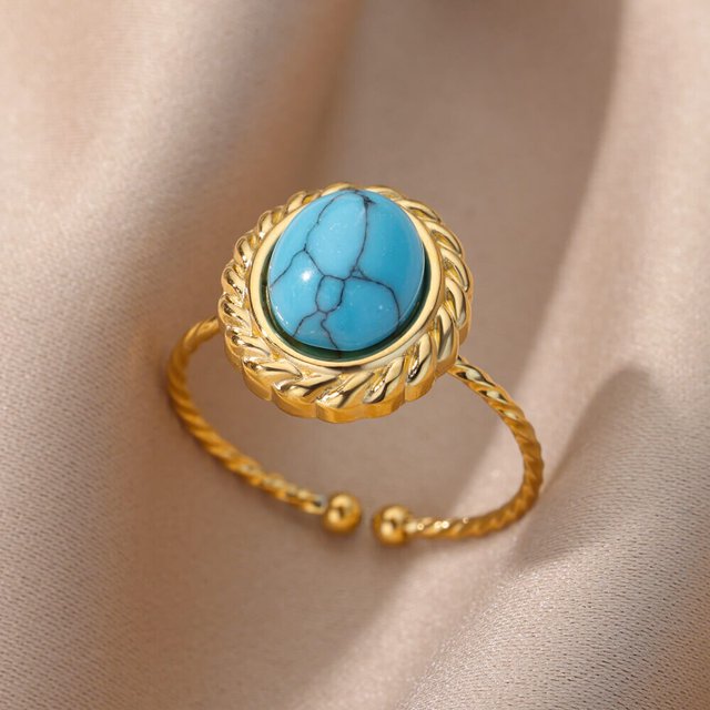 Anillos de piedra de ópalo de acero inoxidable para mujer, chapado en oro, sol, estrella, boda, pareja, anillo ajustable, joyería estética, envío gratis