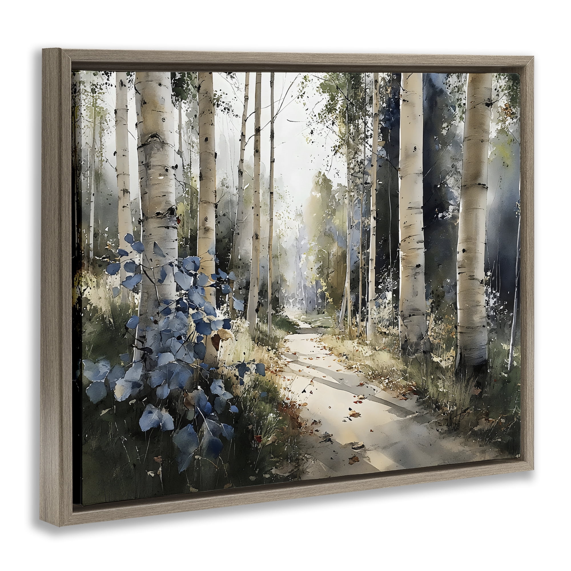 Stupell Industries Blue Birch Sunlit Forest Brown Framed Floater Canvas Wall Art, design by Franklyn Gregory