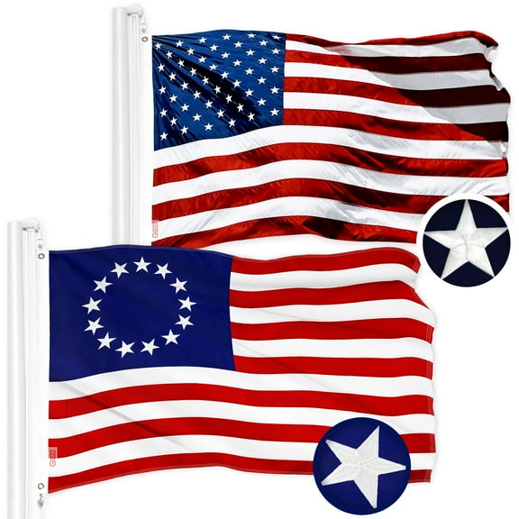 G128 Combo Pack: American USA Flag 2x3 Ft & Betsy Ross Flag 2x3 Ft | Both ToughWeave Series Embroidered 300D Polyester, Embroidered Design, Indoor/Outdoor, Brass Grommets