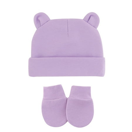 

BIZIZA Baby Hats Toddler Beanie Solid Color Cute Ears Caps with Glove for 6M-3Y Child Purple One Size