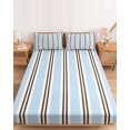 thumbnail image 2 of King Size Fitted Sheet Set - Light Brown Blue Striped 3 Piece Bedding Sets 16" Deep Pocket Fitted Sheet with 2 Pillowcases, Modern Farmhouse Vertical Stripes Brushed Microfiber Hotel Bed Sheets, 2 of 9