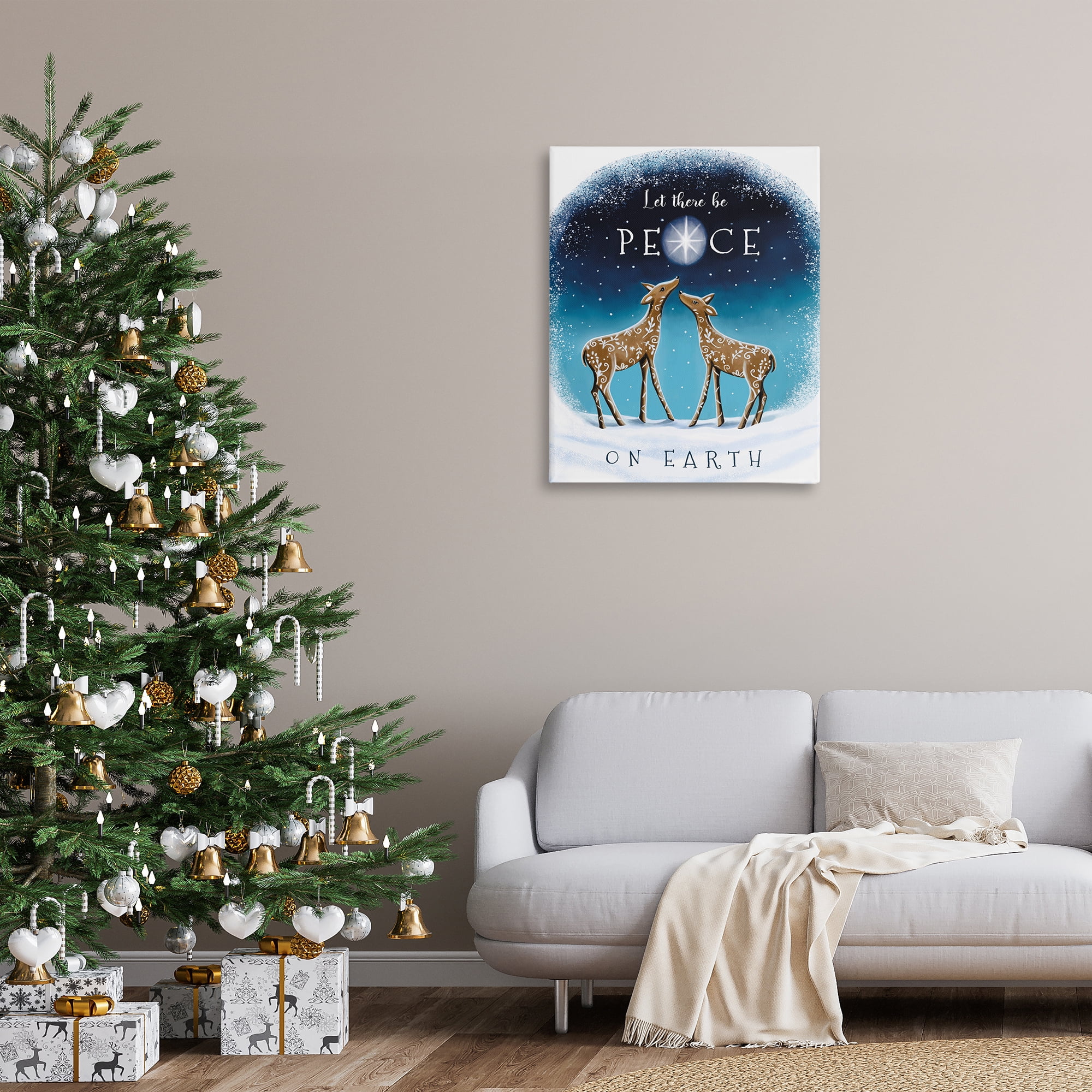 Stupell Industries Peace On Earth Reindeer Holiday Painting Gallery Wrapped Canvas Art Print Wall Art, 30 x 40