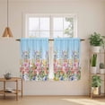 thumbnail image 2 of Pink Flowers Kitchen Curtain for Berdoom Living Room Cafe 54 Inch Length, Spring Floral Daisy Pastoral Botanical Sky Blue Tiers Curtains Light Filtering Drapes Window Treatment 2 Panels 52"Wx54"L, 2 of 8
