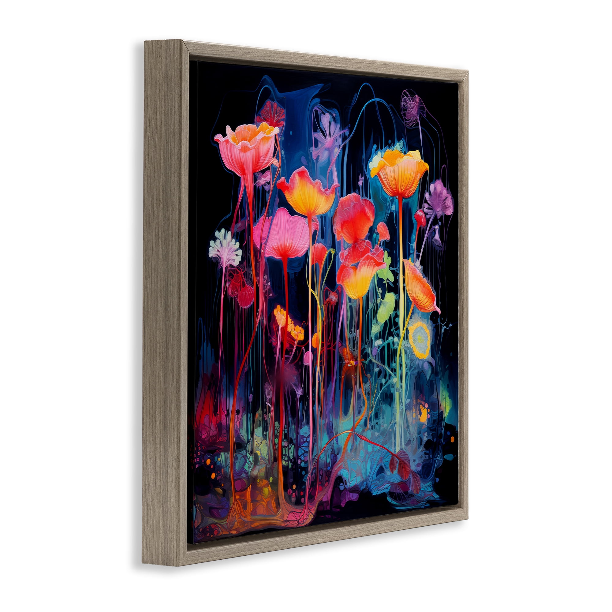 Stupell Industries Abstract Hued Blossoms Abstract Painting Brown Floater Framed Canvas Art Print Wall Art, 18 x 18