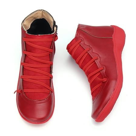 Women Autumn Winter Warm Ankle Boots Heel Arch Support Flat Shoes Side Zip Women Winter Warm