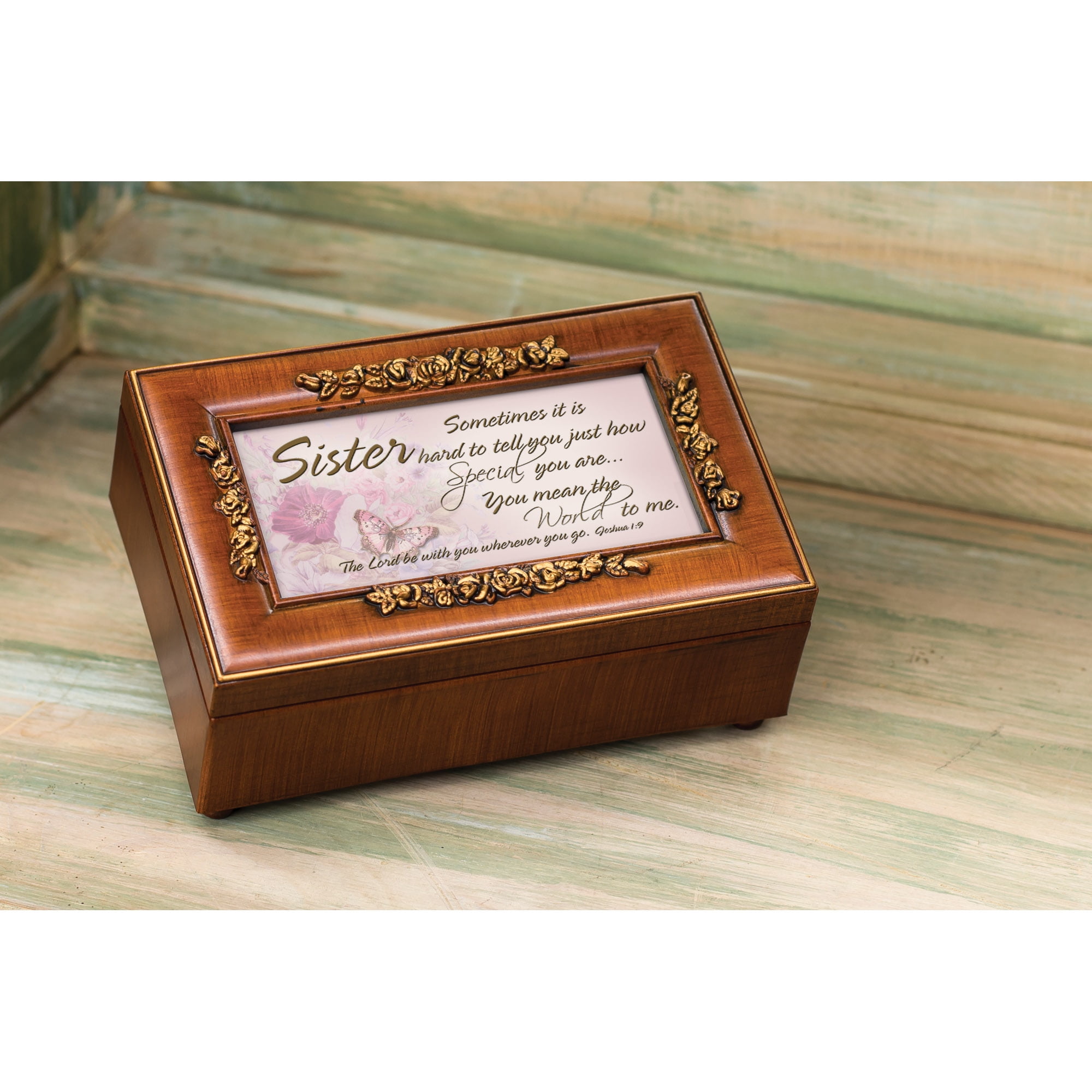Sister Inspirational Decorative Rose Music Jewelry Box Plays Amazing Grace