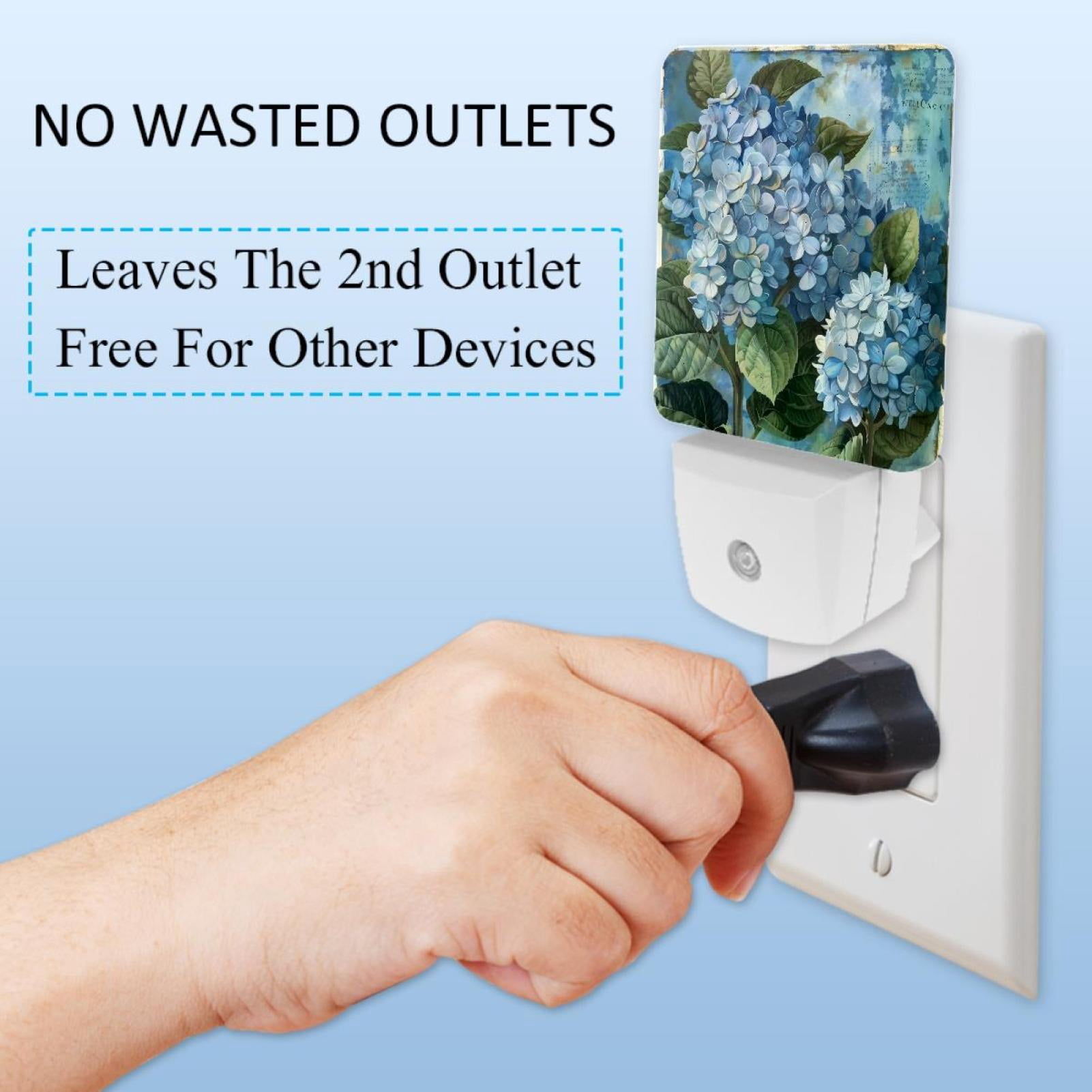 PhooArto Vintage Blue Hydrangeas Flowers Plug in LED Night Light Auto Sensor Dusk to Dawn Decorative Night for Bedroom, Bathroom, Kitchen, Hallway, Stairs, Baby's Room, Energy Saving