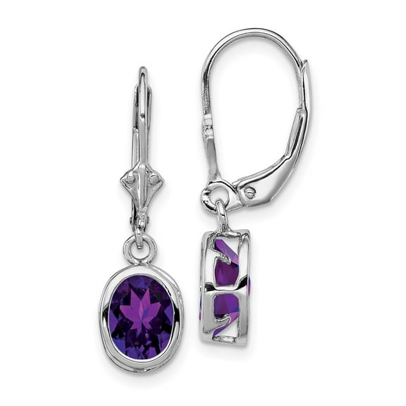 Auriga Fine Jewelry 925 Sterling Silver Rh-Plated 8x6mm Oval Amethyst Leverback Drop Earrings for Women
