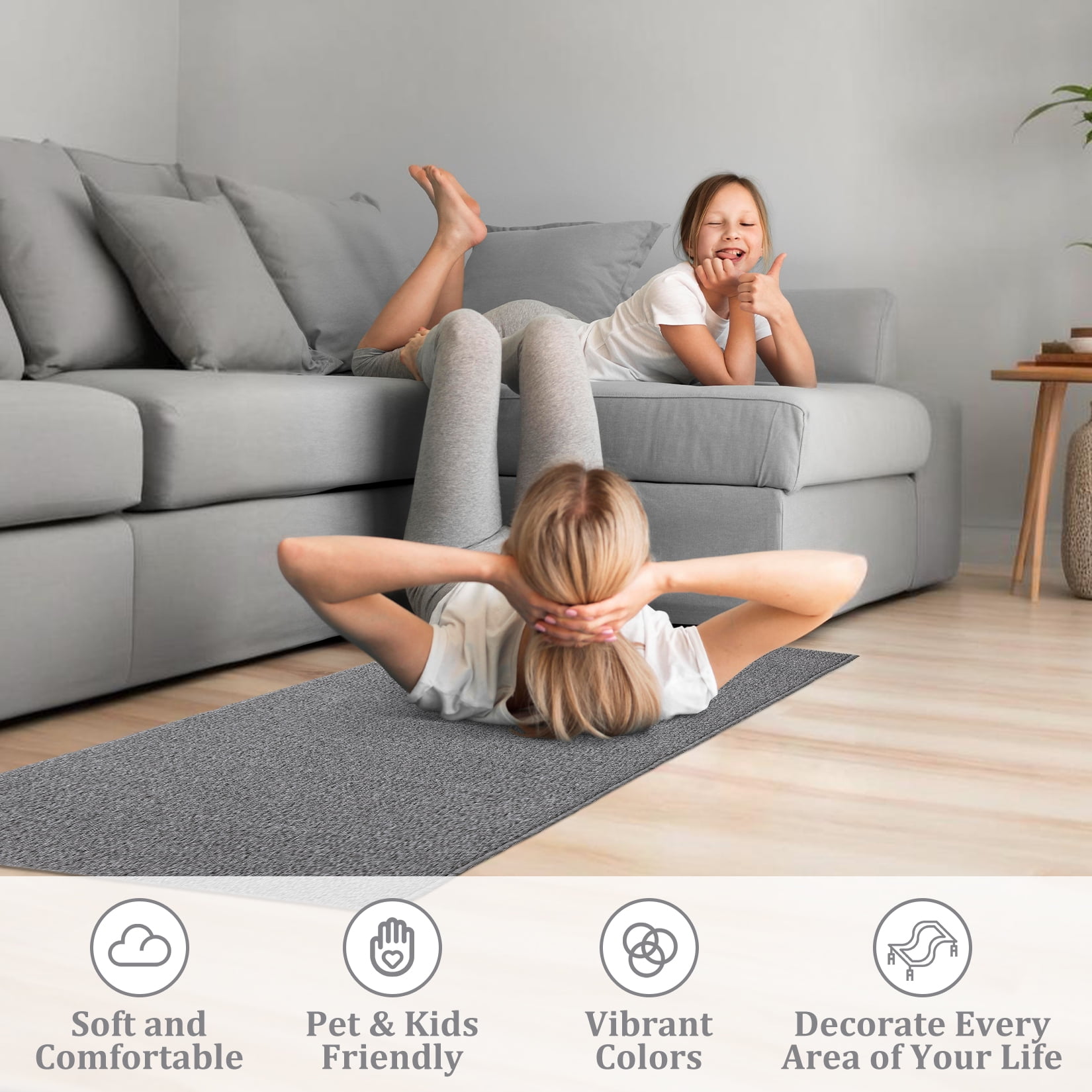 FairOnly 9'x12' Machine Washable Area Rugs for Living Room Modern Textured Ultra-Thin Soft Rugs for Family Room Nursery Neutral Grey Carpet