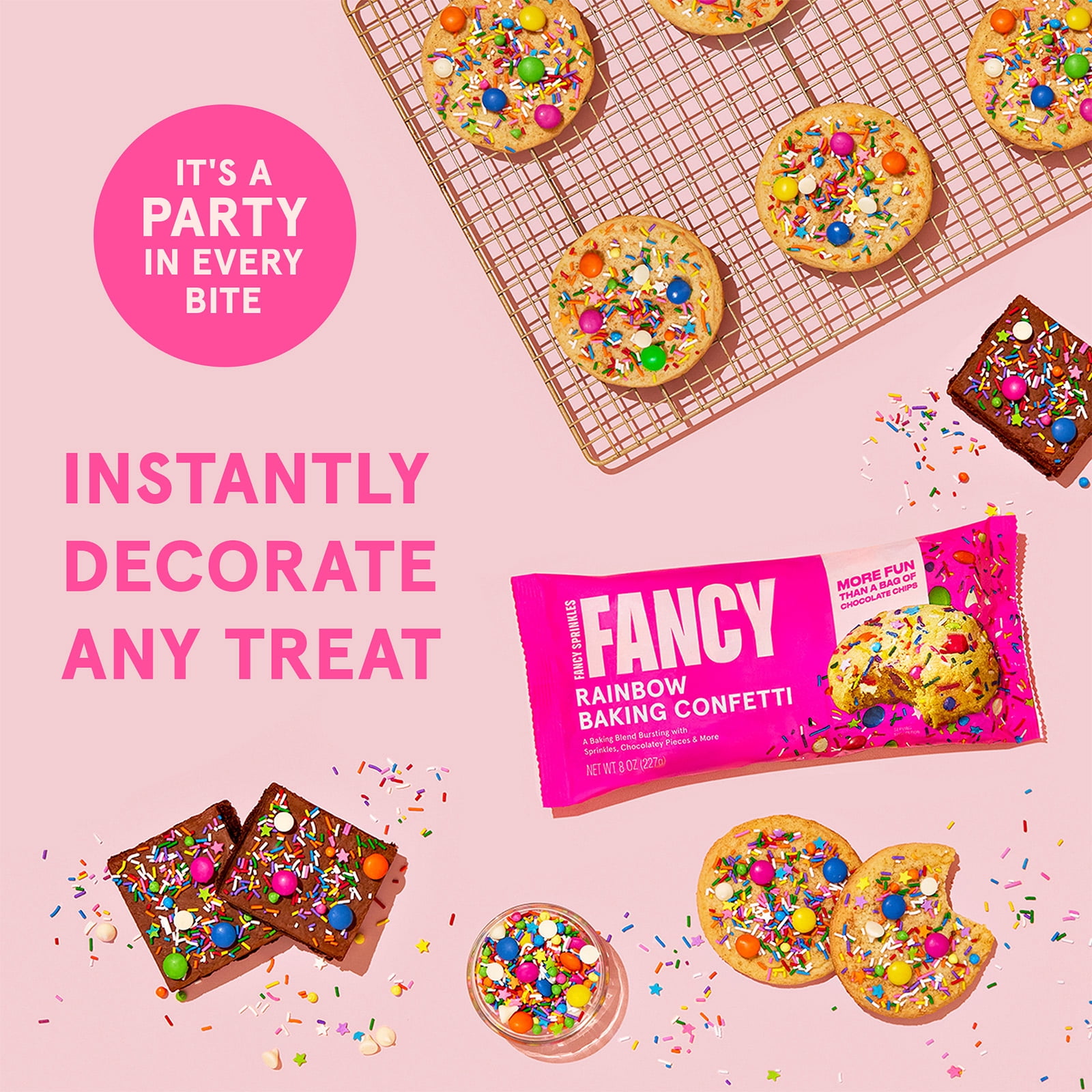 Fancy Sprinkles Rainbow Baking Confetti with Sprinkles and Candy-Coated Chocolate Pieces, 8 oz Bag