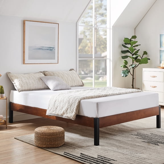 DeCoro Devon Queen Metal Platform Bed Frame | Durable Steel Frame & Wood Slat for Long-Lasting Comfort | Sturdy Mattress Foundation | No Box Spring, Easy Assembly, Space-Saving | Queen