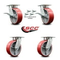 thumbnail image 2 of 6 Inch Kingpinless Red Poly on Steel Wheel Caster Set 4 Swivel Locks 2 Brakes, 2 of 2
