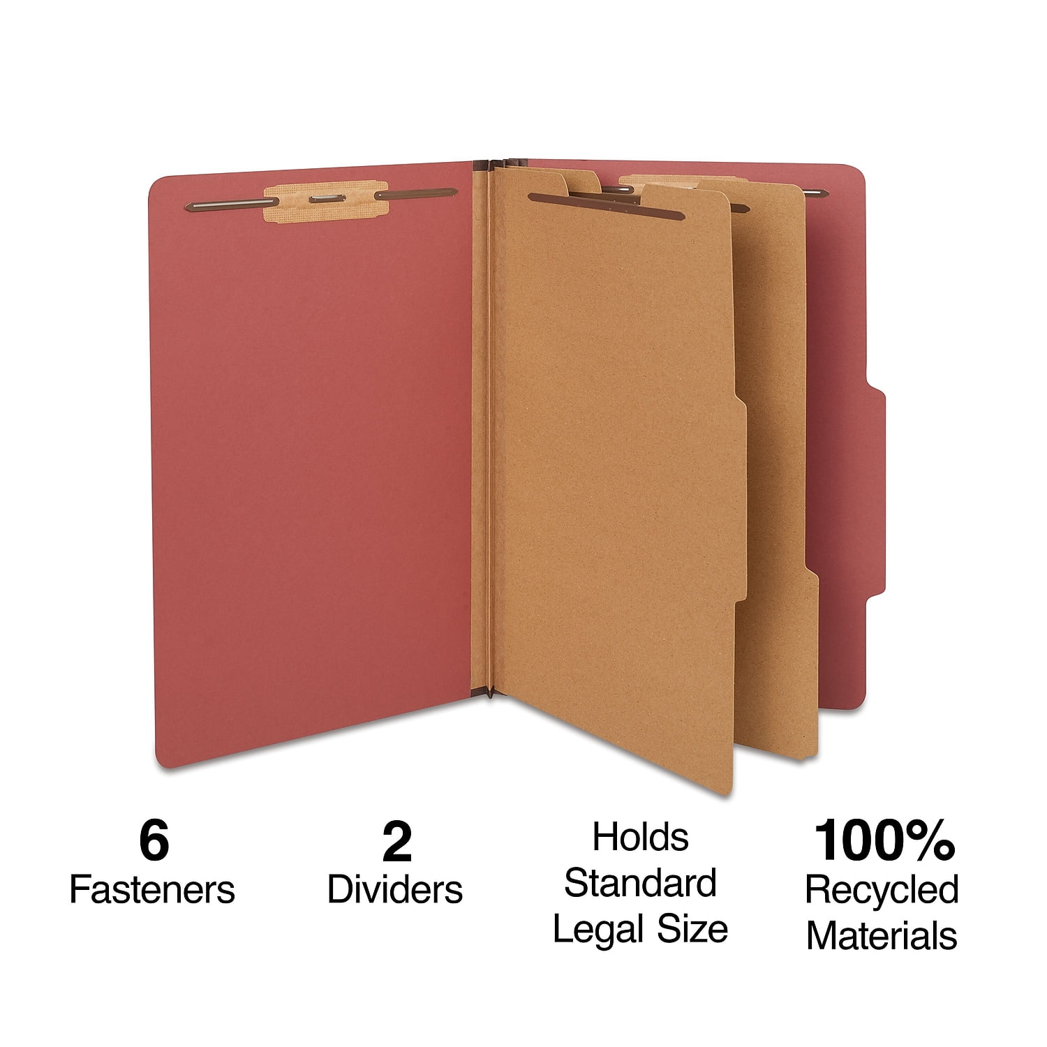 Staples 100% Recy Pressboard Classification Folders Legal 2 Div Brick Rd 20/BX 614619