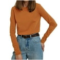 thumbnail image 1 of MeetoTime T-Shirt à Manches Longues en Coton pour Femmes Col Rond Basique Couleur Unie Pull Confortable, 1 of 5