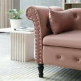 thumbnail image 4 of 60" Velvet Multifunctional Storage Chaise Lounge, Long Lounger with Buttons Tufted Nailhead Trimmed, Upholstered Lounge Chair Indoor with Solid Wood Legs and 1 Pillow, Sleeper Sofa, Rose, 4 of 6