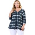 thumbnail image 4 of Women's Plus Size T-shirt Tye Dye Side Slit 3/4 Sleeve Stripe Top Grey 1X, 4 of 7