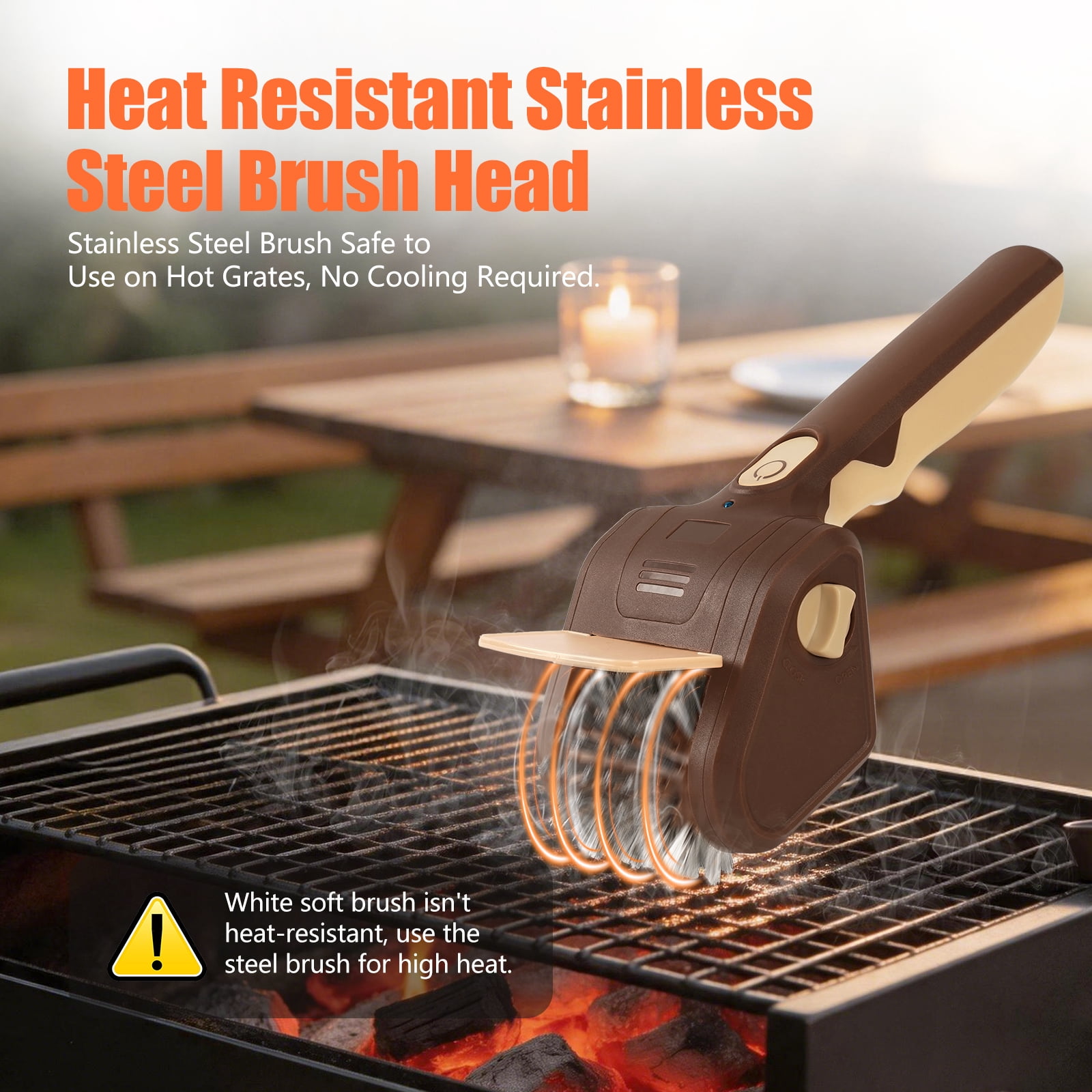 BBQ Grill Brush Cordless, 700 RPM Electric Grill Cleaner with Stainless Steel Brush, Rechargeable Outdoor Grill Cleaning Tool (Brown)