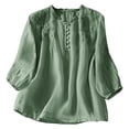 thumbnail image 2 of QUNYINEY Short Sleeve Womens Shirts Summer Solid Cotton Linen Graphic Tees V Neck Embroidered Loose Fit Button Pullover Womens Tops Trendy, 2 of 9
