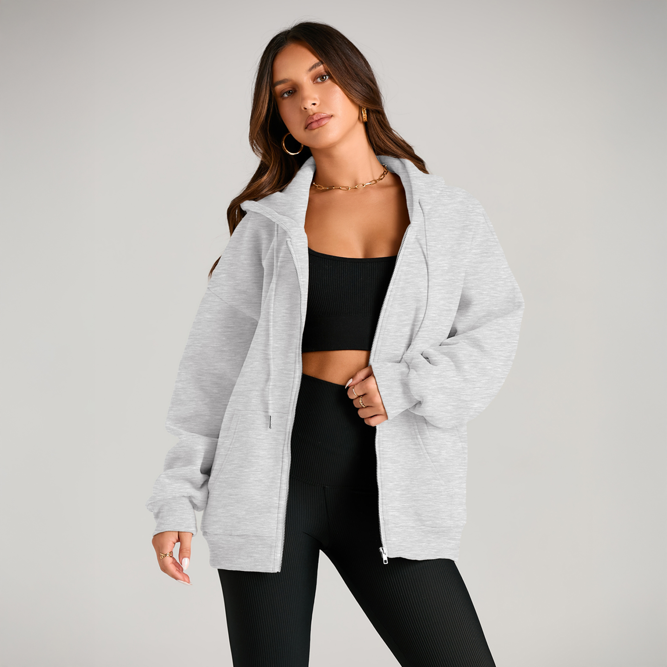 SUNBS Women's Oversized Zip-Up Fleece Hoodie photo 4