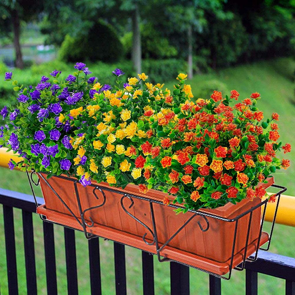 Outdoor Artificial Fake Flowers No Fade UV Resistant Faux Plastic Plants for Hanging Planter Patio Yard Wedding Indoor Home Kitchen Farmhouse Décor (White)