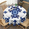 thumbnail image 3 of Blue and White Pioneer Flower Round Tablecloth 60" X 60",Wrinkle Wipeable Table Cloth for Kitchen Dining Room Picnic Patio Party, 3 of 6