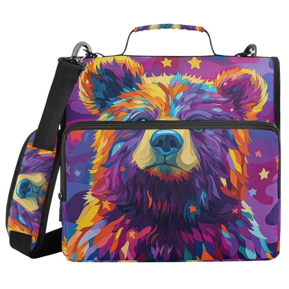 3 Ring Zipper Binder with Shoulder Strap Waterproof Trapper Keeper 2 Inch D-Ring 500 Sheets Capacity Colorful Bear and Star