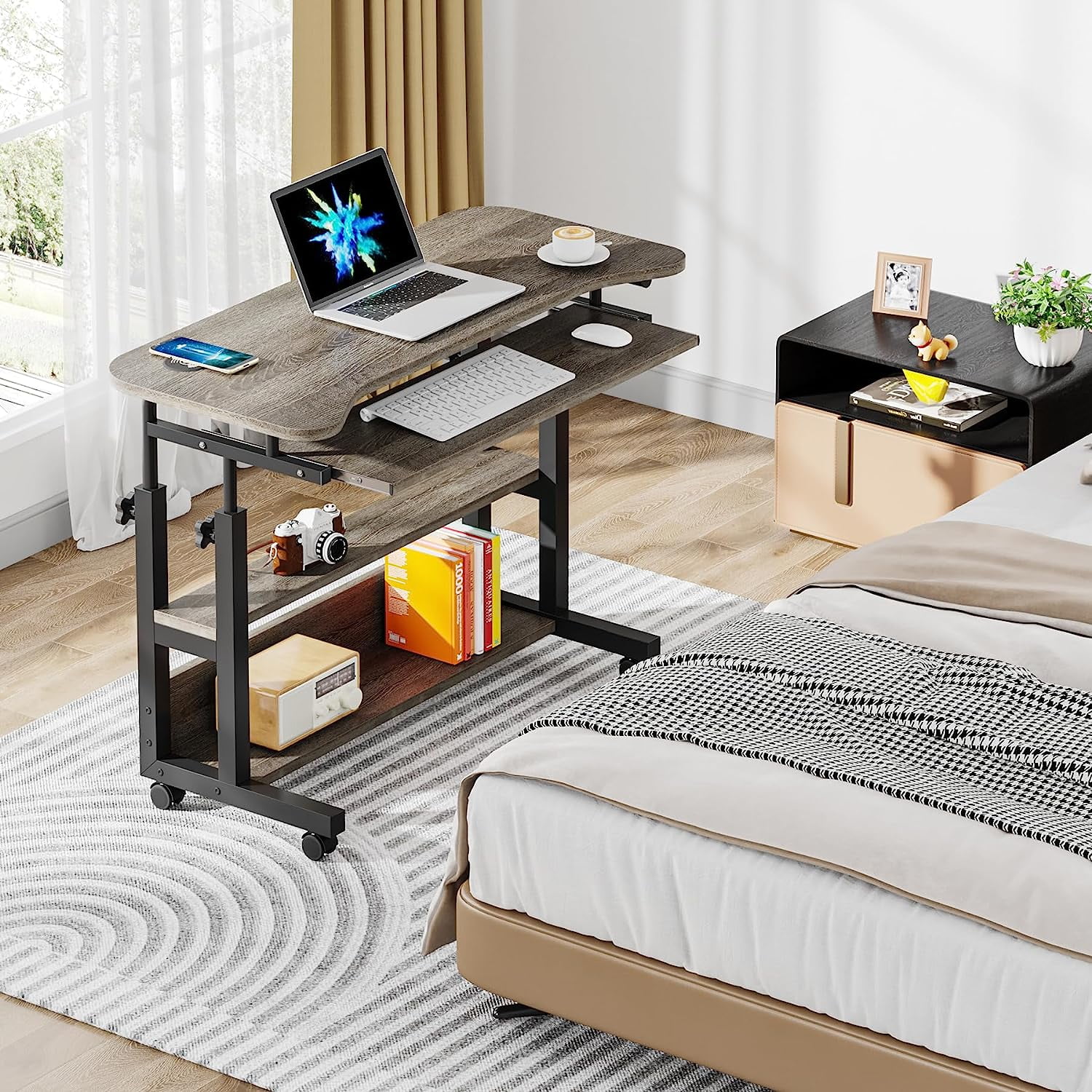 Tribesigns Portable Desk with Wireless Charging Station, Height Adjustable Side Table for Sofa Couch Bed Grey