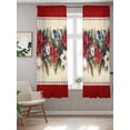 thumbnail image 2 of Red Christmas Curtains 72 Inch Length, Sheer Curtains for Bedroom Living Room Window Xmas Botanical Poinsettia Blue Balls Rod Pocket Voile Drapes Kitchen Curtains Small Half Window 52"x72" 2 Panels, 2 of 7