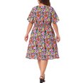 thumbnail image 3 of Agnes Orinda Women's Plus Size V Neck Floral Beach Midi Dress 3X Orange Yellow, 3 of 6