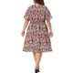 thumbnail image 3 of Vestido de mujer de talla grande Agnes Orinda con escote en V, mangas acampanadas, estampado floral, vestido midi de playa 3X naranja y amarillo, 3 of 6