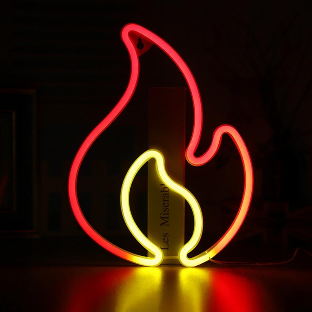 Flame Neon Sign, Red and Yellow Flame Neon Light with On/Off Switch ...