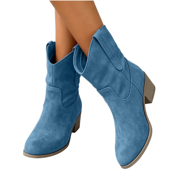 Purcolt Womens Faux Suede Ankle Boots Vintage Trendy Pointed Toe Block Heel Short Booties Comfort Elegant Slip-on Western Cowgirl Boots for Travel Vacation Concert
