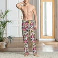thumbnail image 5 of Mens Pajama Pants - Soft Sleep & Lounge Pants for Men, Pink Green Owl Cuteness Casual PJ Bottoms Pants with Pockets, 5 of 5