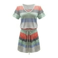 thumbnail image 3 of Jophufed Women Casual V-Neck Short Sleeve Bandage Pocket Stripe Printing Loose Tank Petite Sundresses Cute Dress, 3 of 5