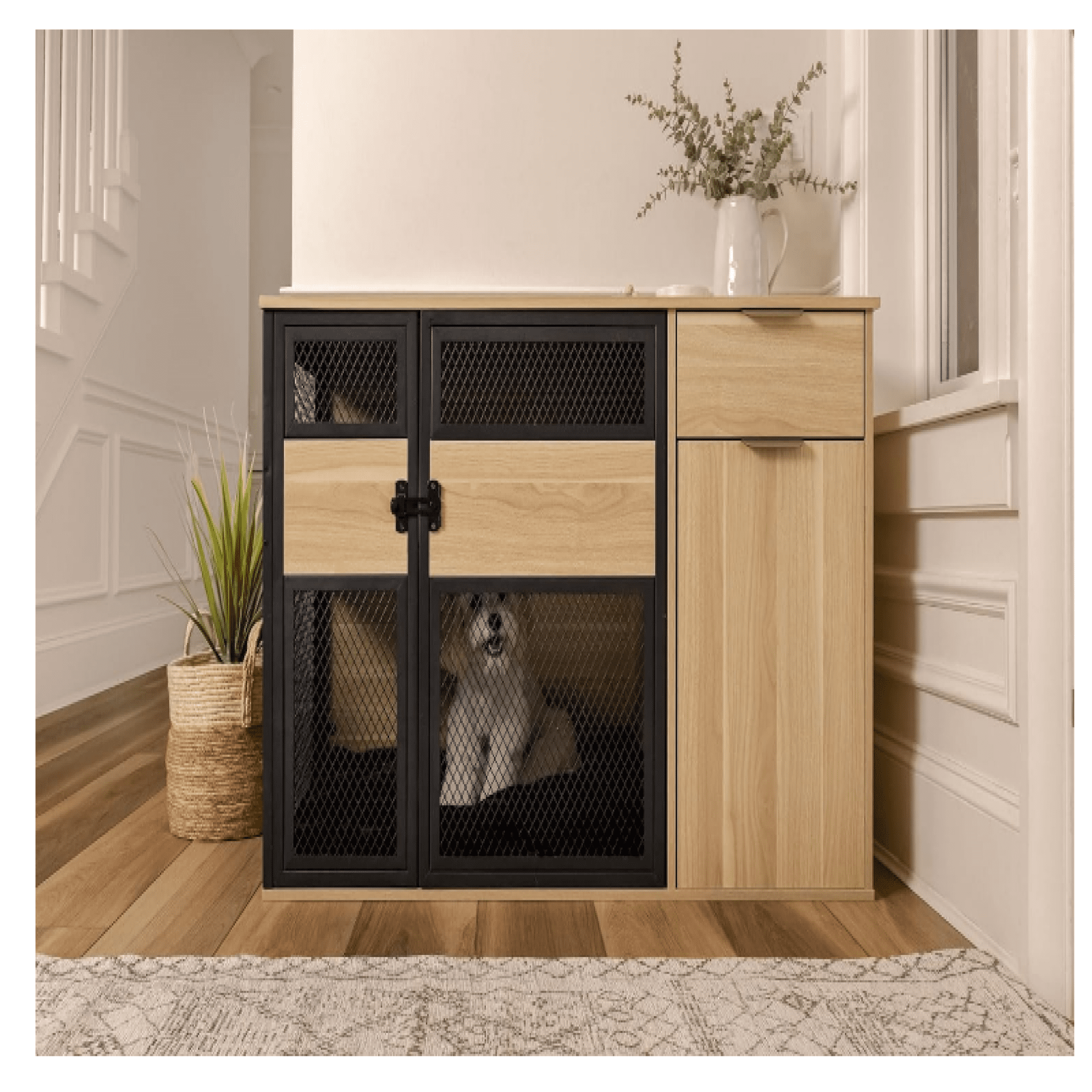 Lucky Kennels Clover Console 1-Door 48" Wood Composite Indoor Furniture Style Crate for Dogs with Hardware