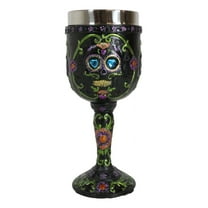 Day of The Dead Ossuary Wedding Black Sugar Skull Wine Goblet 7oz Chalice