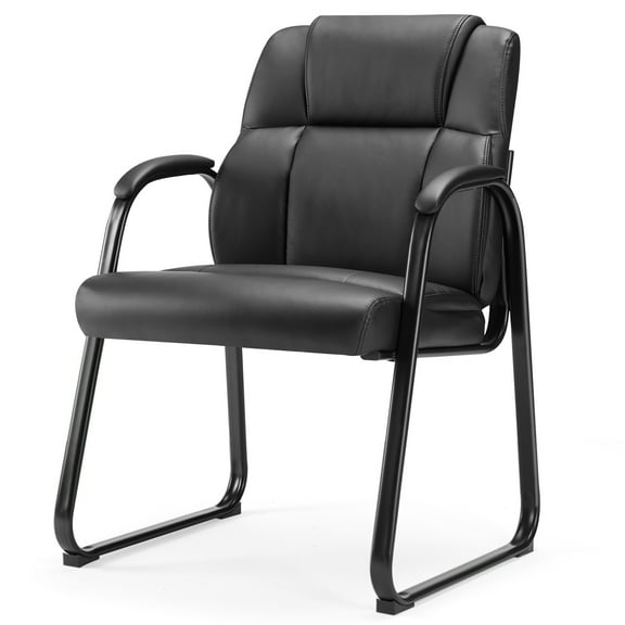 JOINSUN Guest Chair with Lumbar Support and Padded Arms,No Wheels,PU Leather, Black