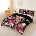 thumbnail image 3 of spefrowx Leopard Hat Girl Duvet Cover Queen for Women, Black Glitter Diamond Pink Rose Queen Bedding, Black Reversible, 3 Pieces, 1 Duvet Cover and 2 Pillowcases, 3 of 6