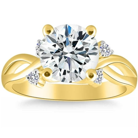 Pompeii 2 5/8Ct Moissanite & Diamond Twist Engagement Ring in 10k Yellow Gold