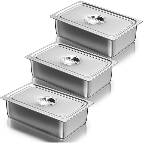 Full Size Steam Table Pans with Lid, 3 Pack 6 Inch Deep Restaurant Steam Table Pans Commercial Cookwares, Hotel Pan Made of Stainless Steel