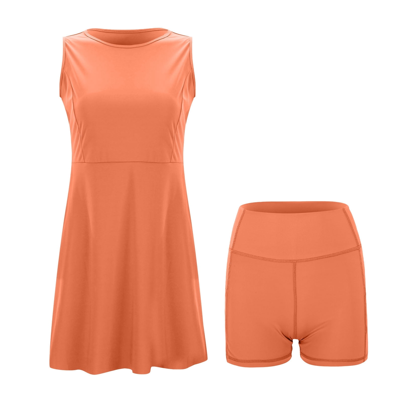 OSOLU Solid Color Tennis Dress Women Athletic Dress Built In Easy Shorts & Bra High Neck Workout Dresses Fashionable Sundress Dresses For Women 2025 Elegant Classy